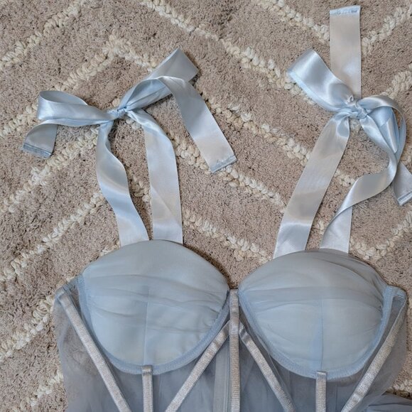 NWT - Tie Shoulder Bustier Mesh Party Dress Size Large - Picture 4 of 9